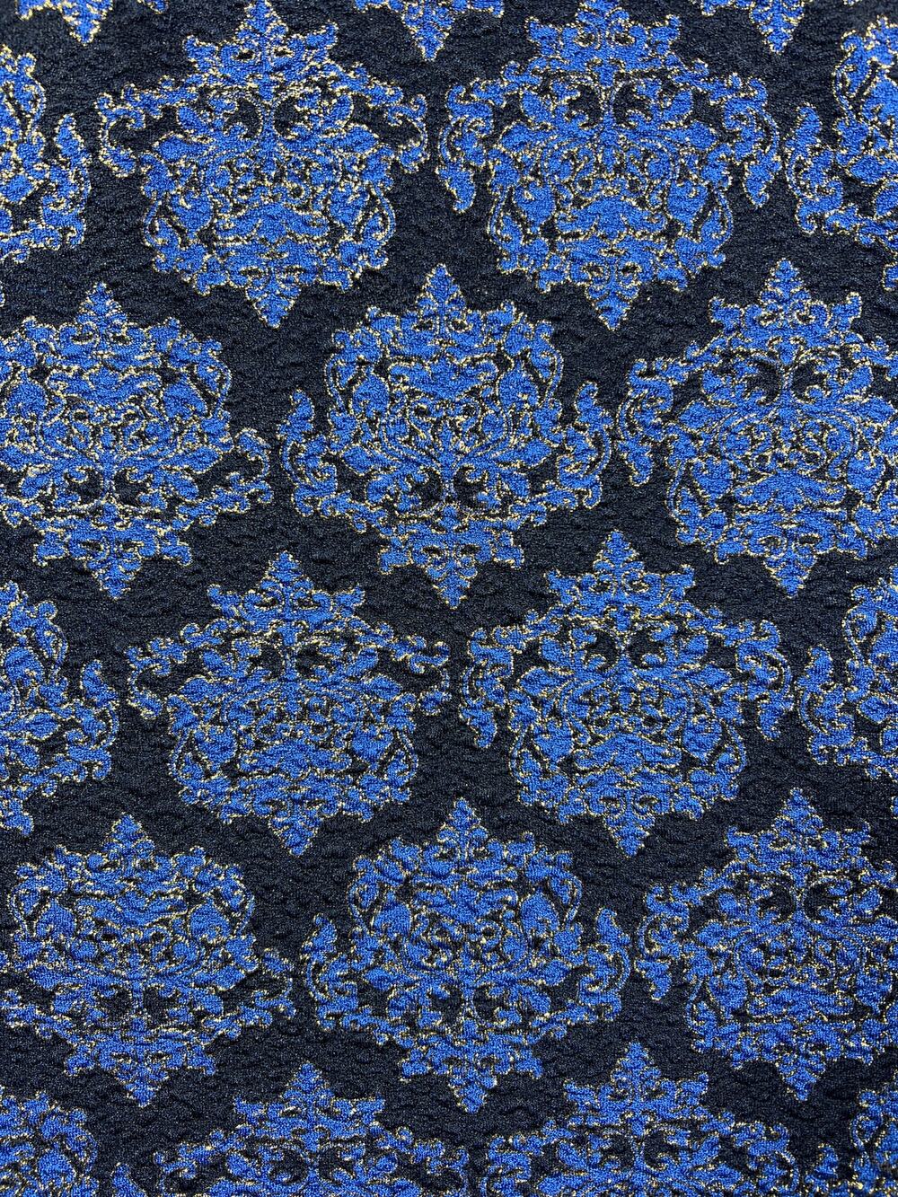 Whimsigoth Blue Black Midi Damask Coachella Pencil Skirt Medium Comfort Stretch